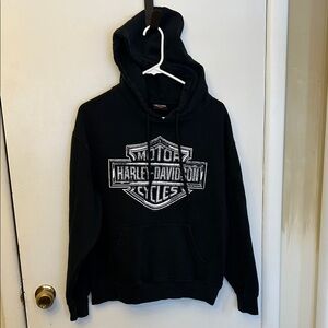 Harley-Davidson Black Hoodie with Distressed White Logo Medium